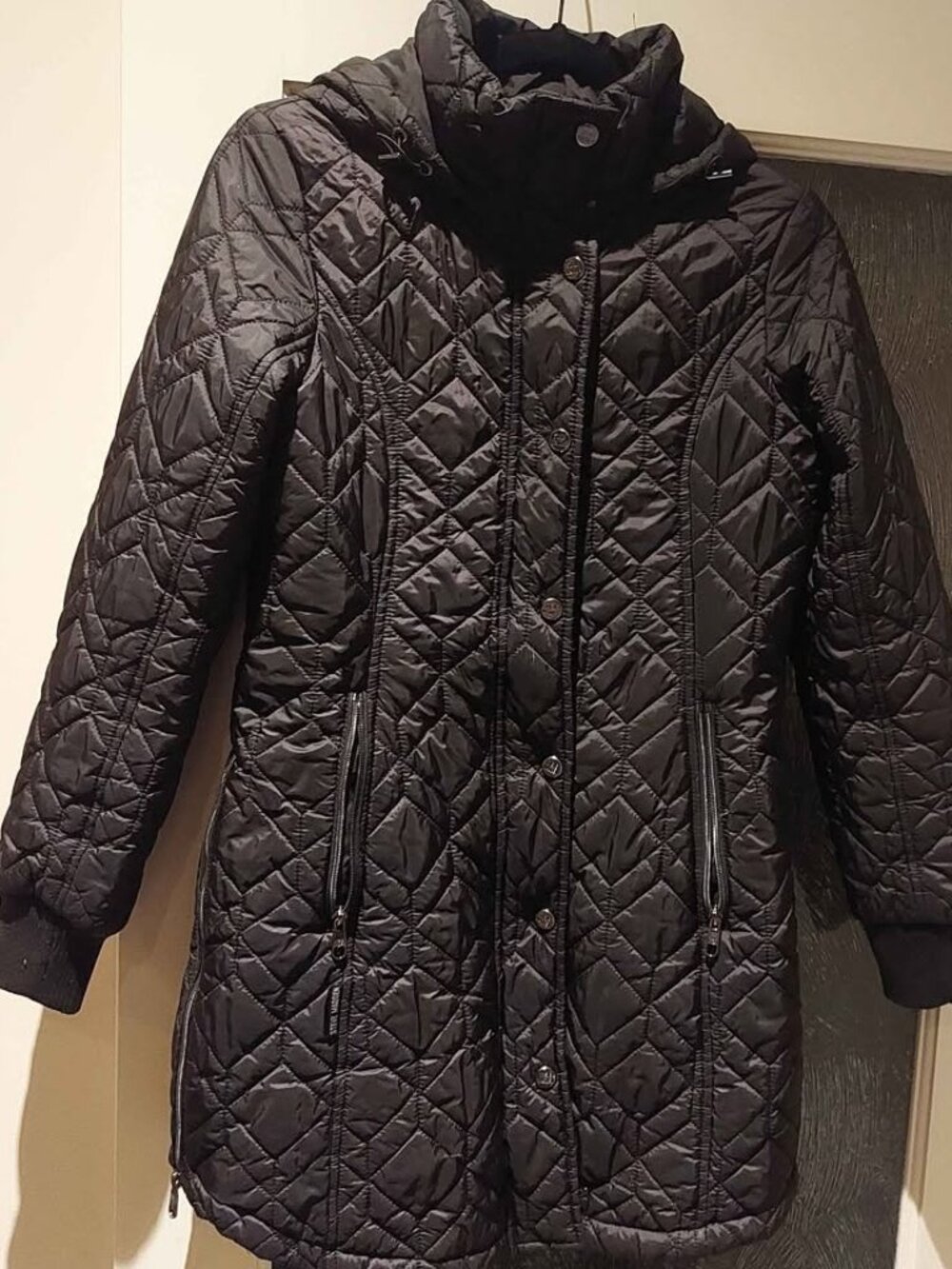 Black Quilted Hooded Winter Jacket, Steve Madden